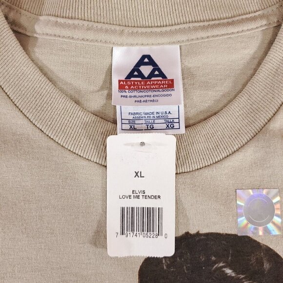 Vintage 1998 AAA Mens Sz XL Elvis Presley Love Me Tender Tan T-Shirt Tee Cotton - Picture 7 of 13